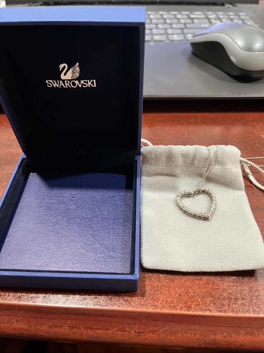 Swarovski Silver Crystal Open Heart Pendant Necklace